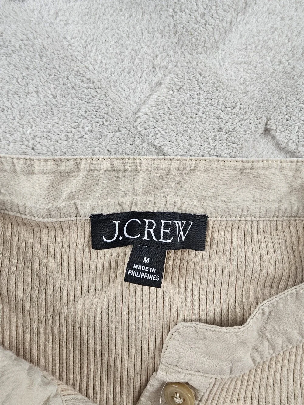 J.Crew Rib Puff Sleeve Henley Top Womens Medium Tan Shirt Blouse